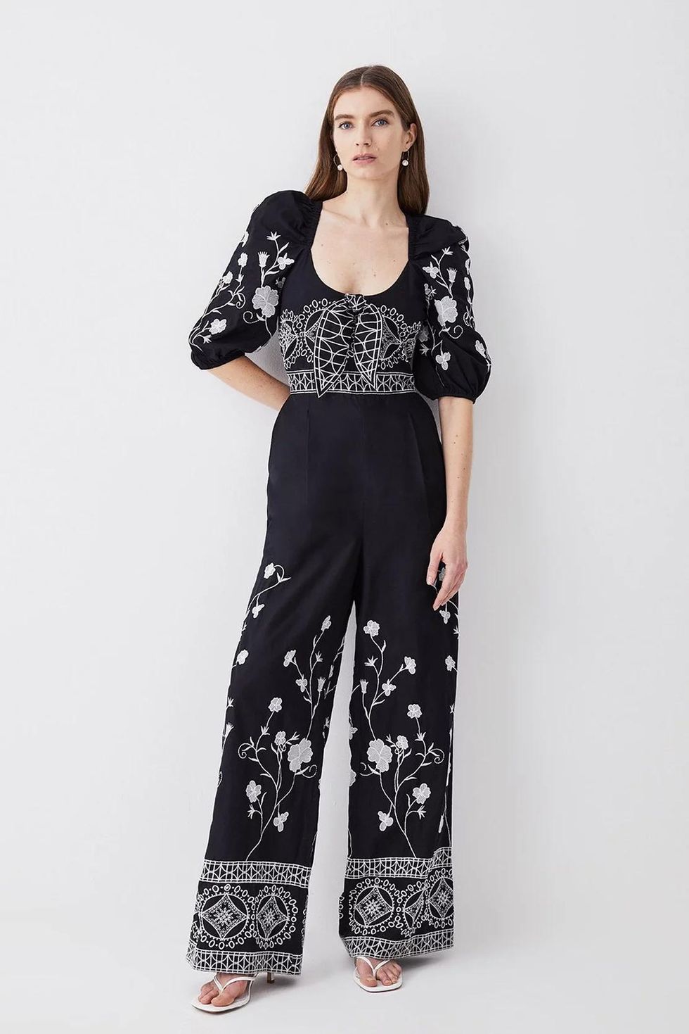 Floral & Geo Embroidered Woven Jumpsuit, £101.40
