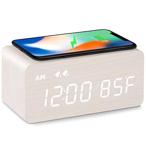 Wooden Alarm Clock with Wireless Charger