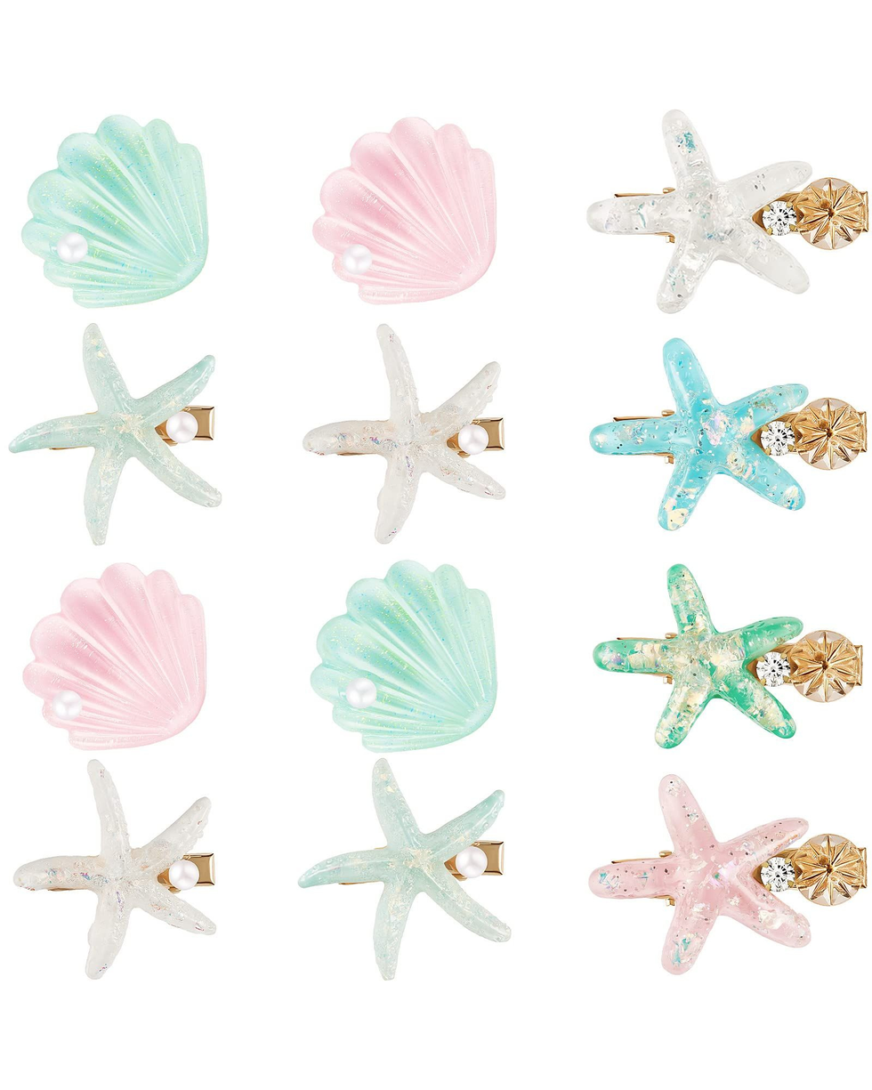 12 Pieces Artificial Seashell Hair Clip Set
