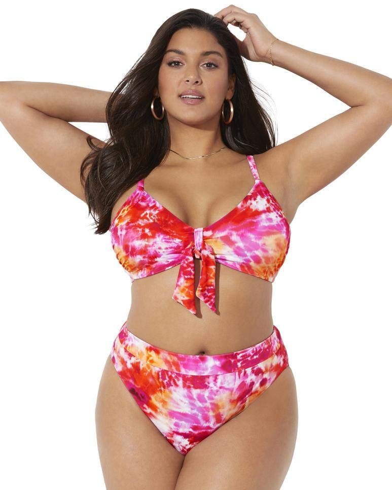 Fruit Print Color Block High Cut Triangle Bikini Set