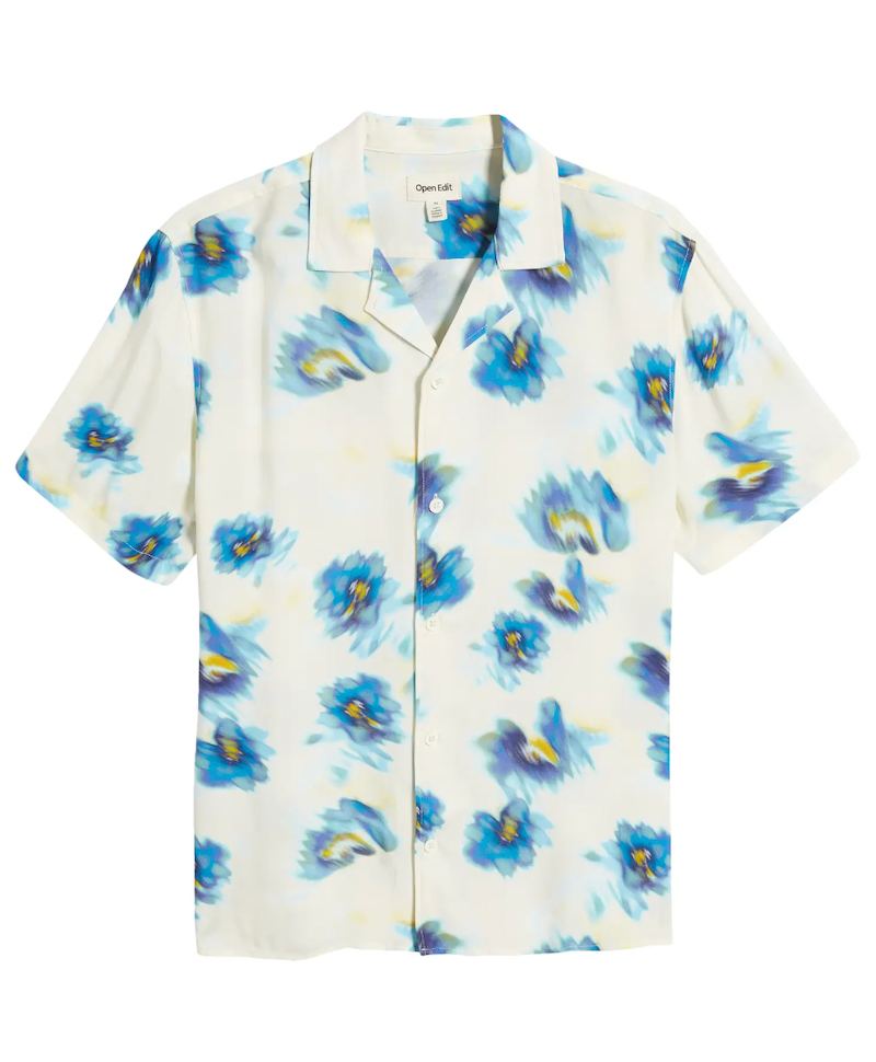 Floral Notched Collar Camp Shirt Floral Notched Collar Camp Shirt