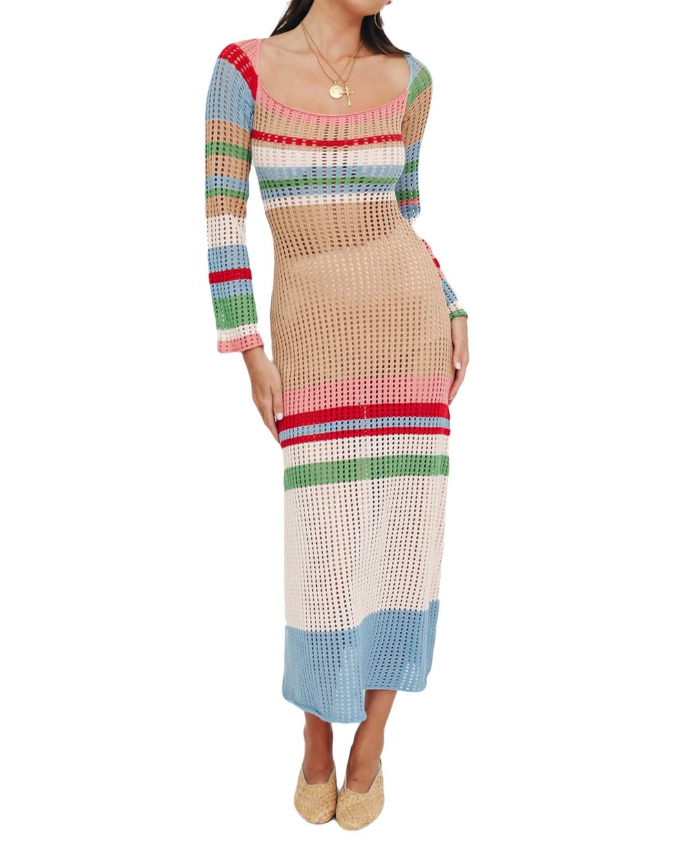 Long Sleeve Hollow Out Maxi Knit Dress