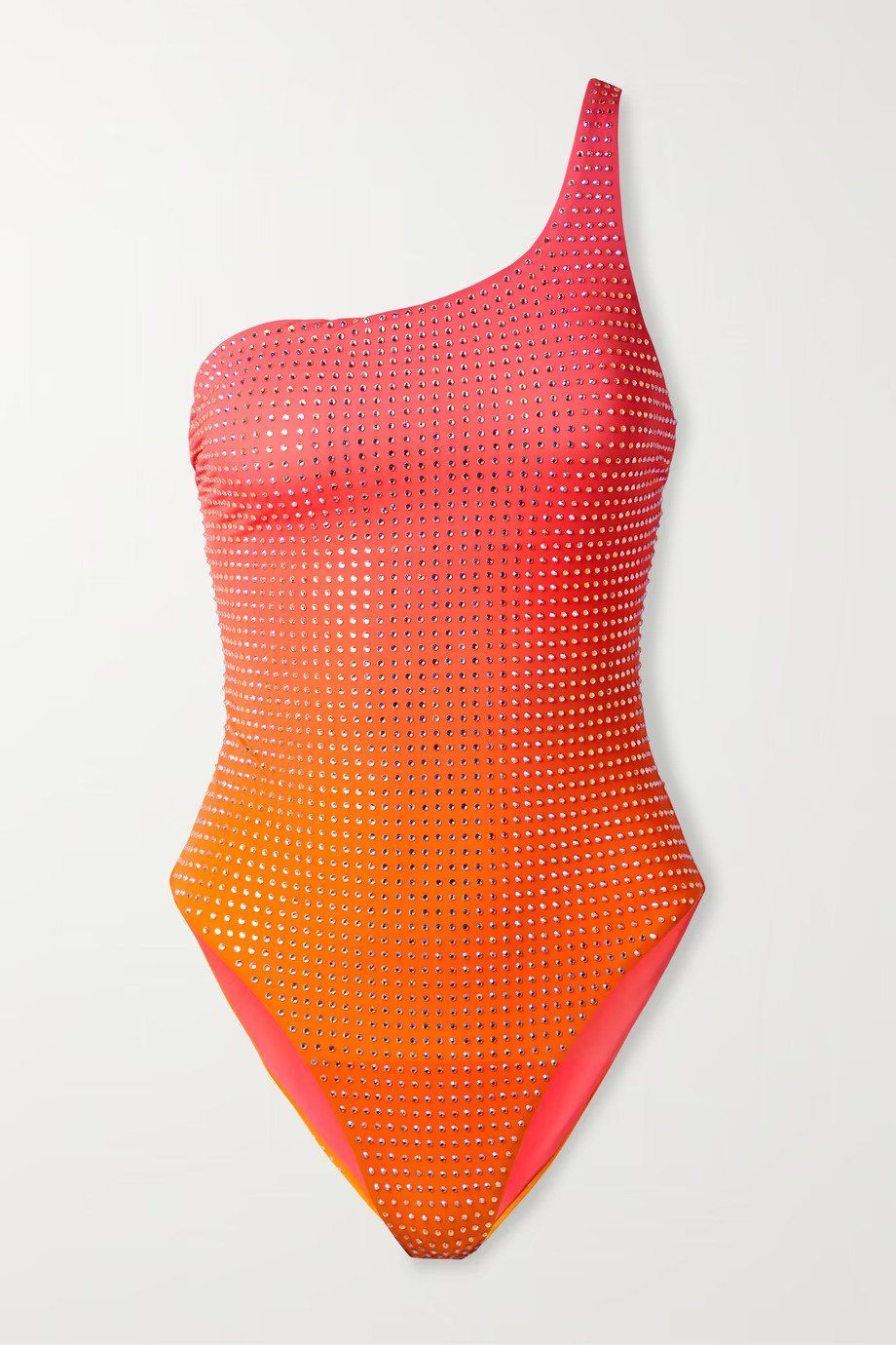 One-shoulder crystal-embellished ombré swimsuit