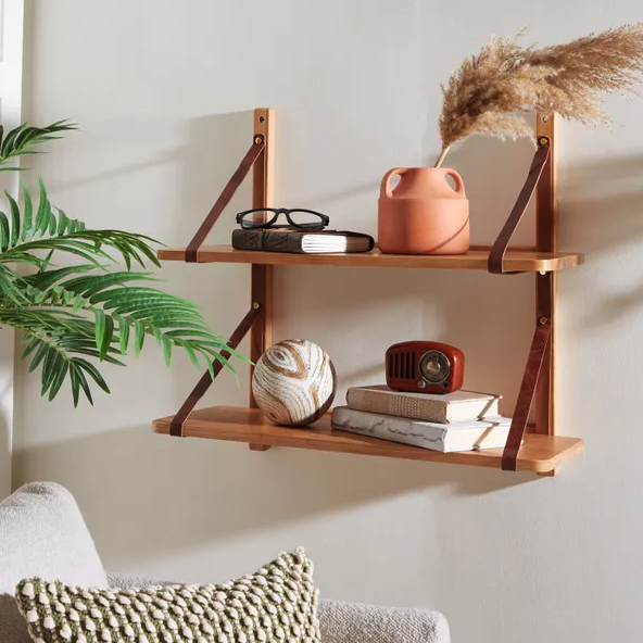 Artisan Wall Shelves with Leather Straps