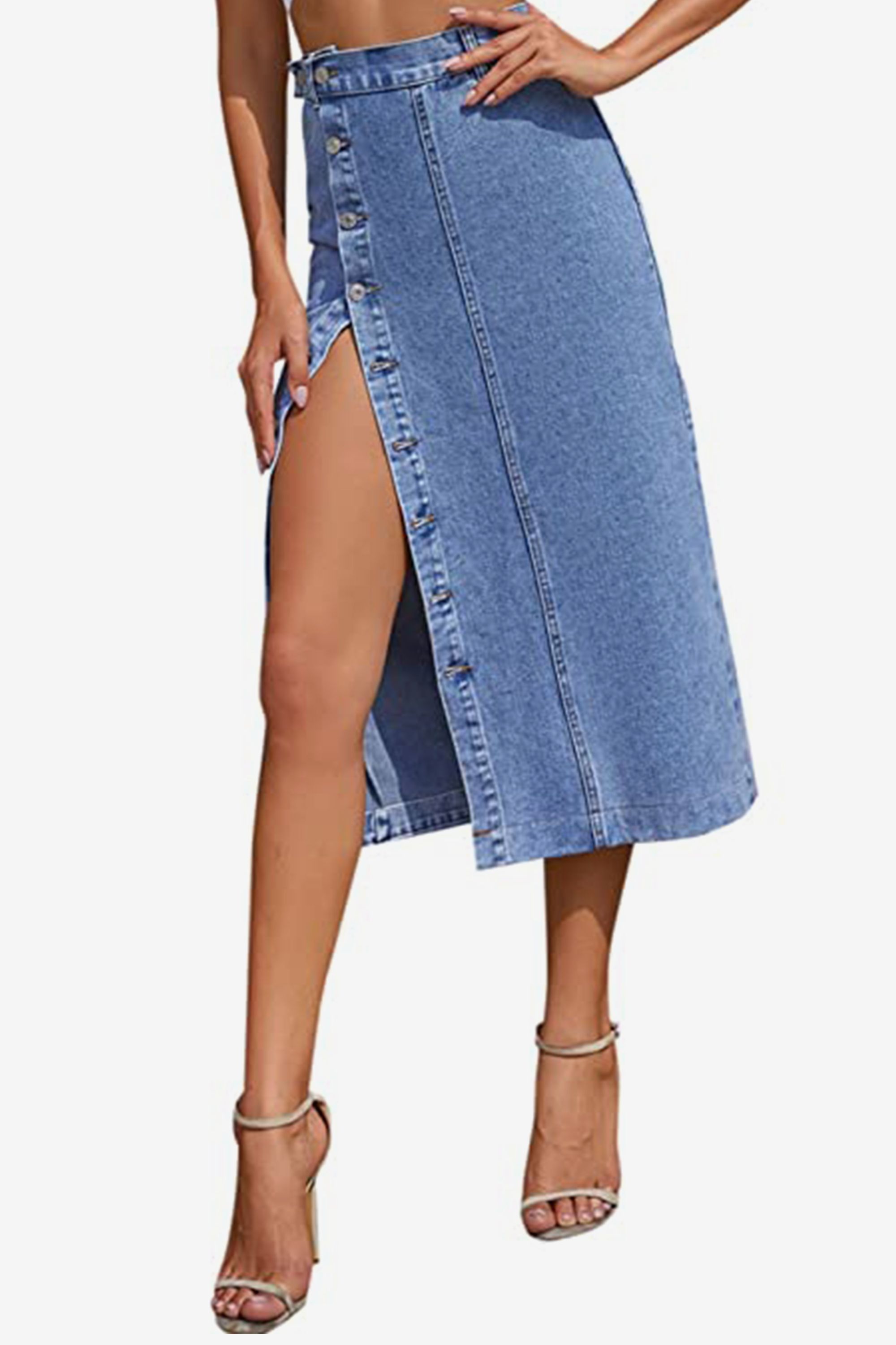 Long blue jean skirts queen clearance size