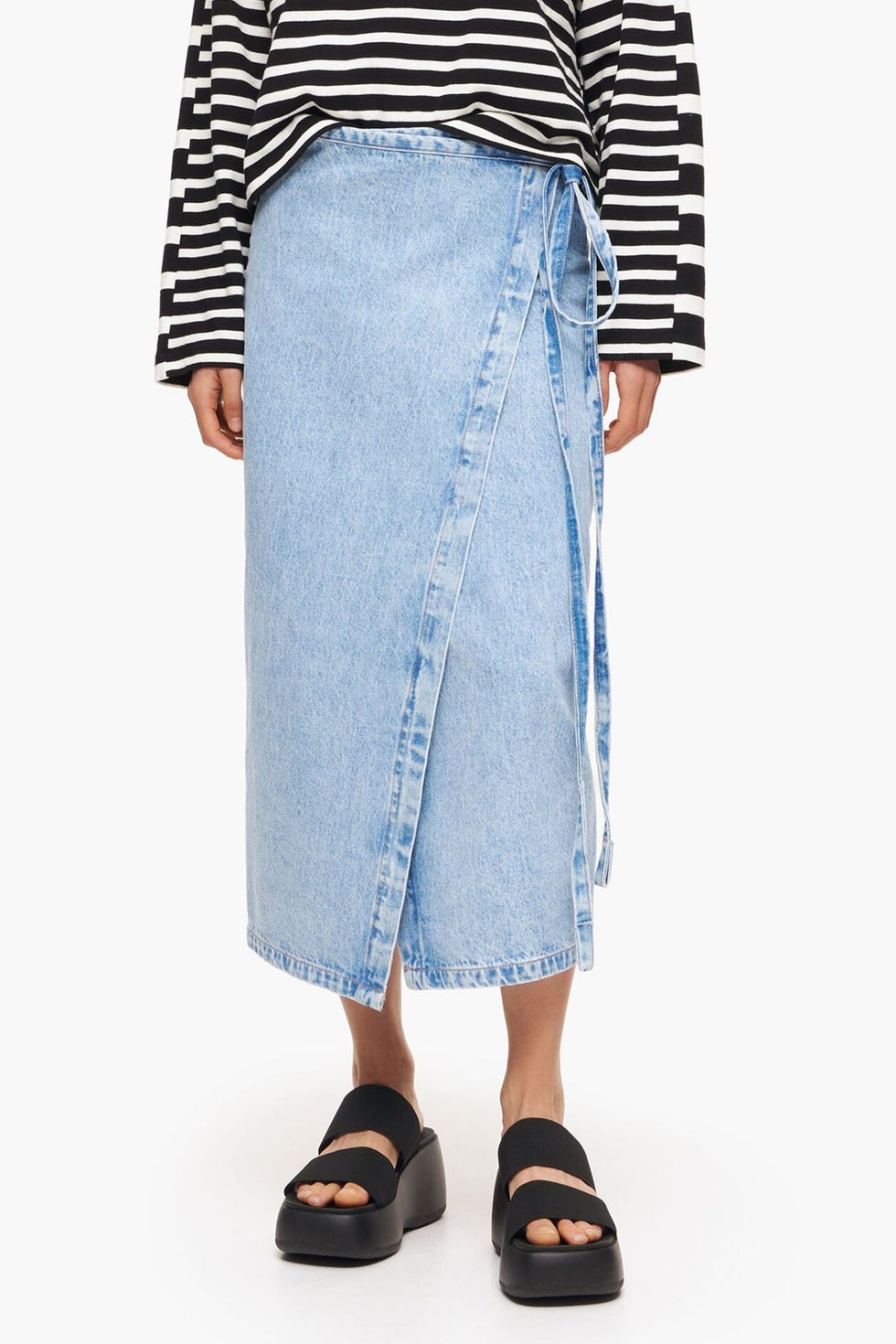 Denim Wrap Midi Skirt 