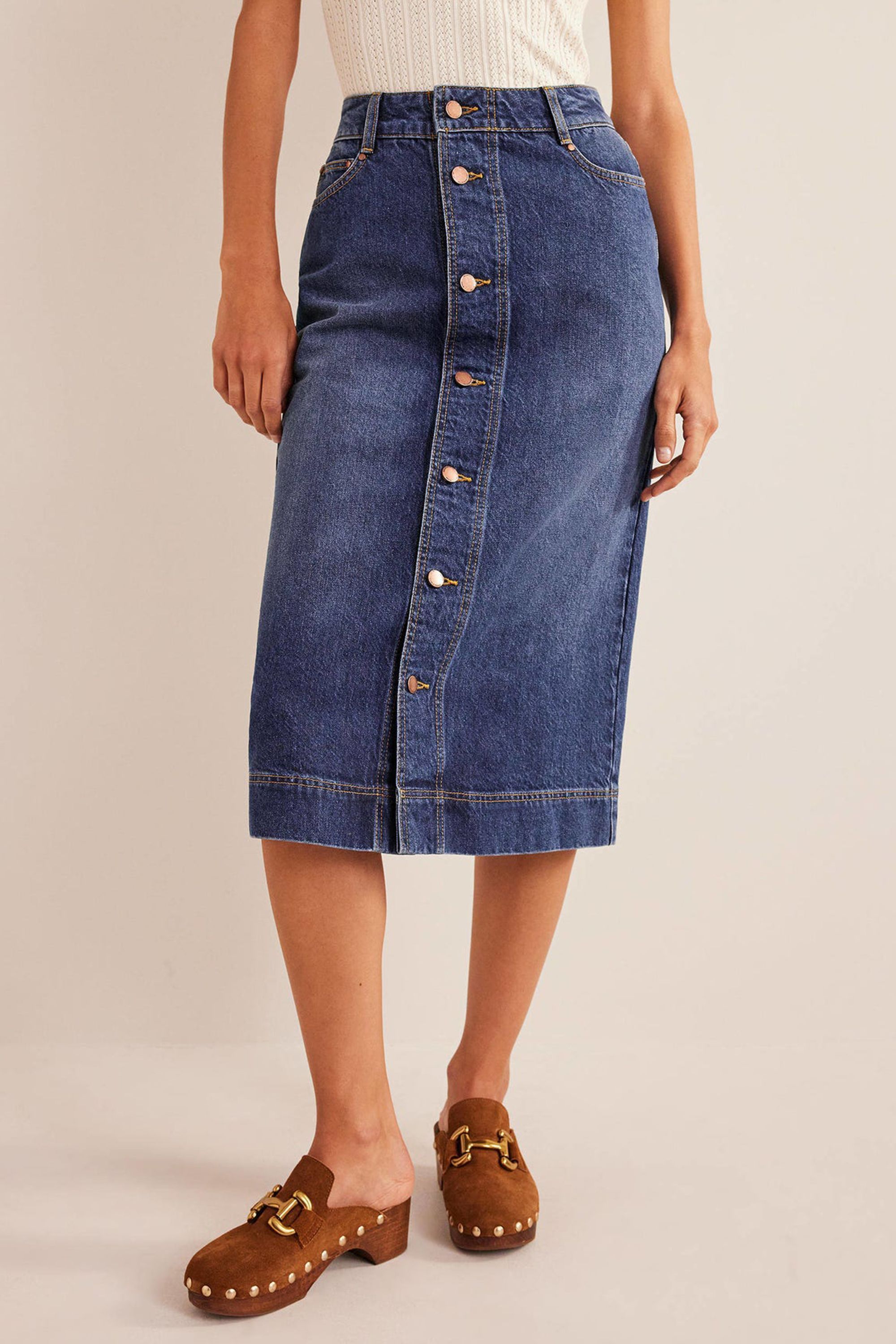 Mid length on sale denim skirts queen