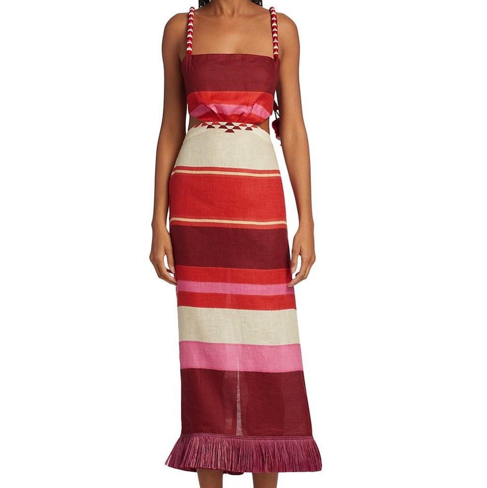 Bedouin Embroidered Stripe Linen Midi-Dress
