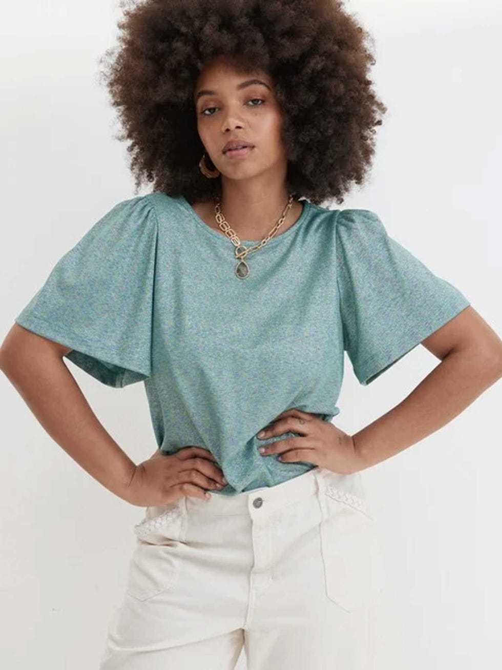 Space Dye Metallic Blue Jersey Top