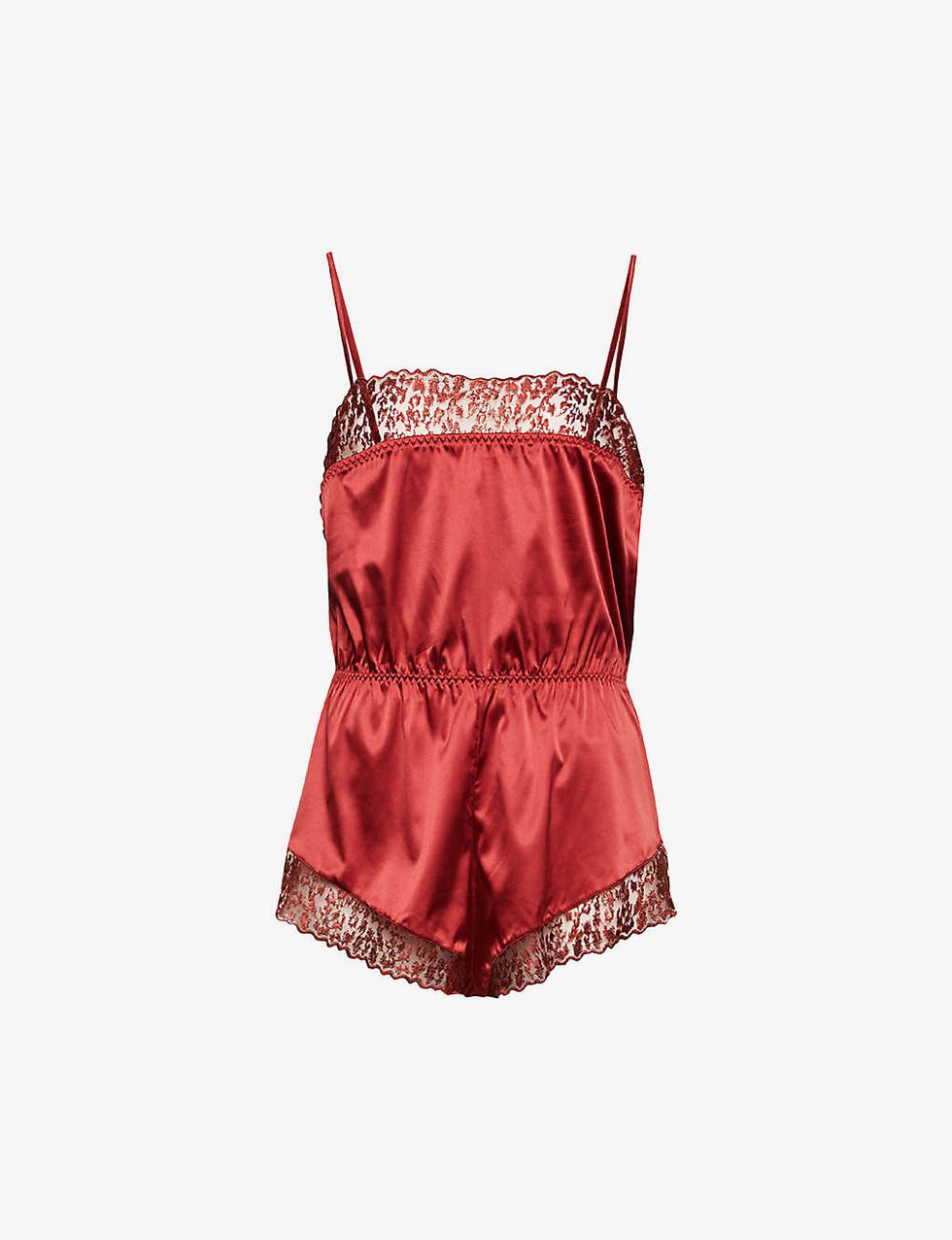 Lola Square-Neck Stretch-Satin and Lace Teddy