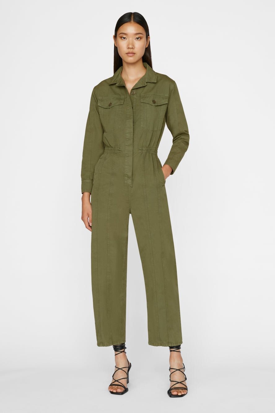 Cinched Twill Jumpsuit in Washed Surplus