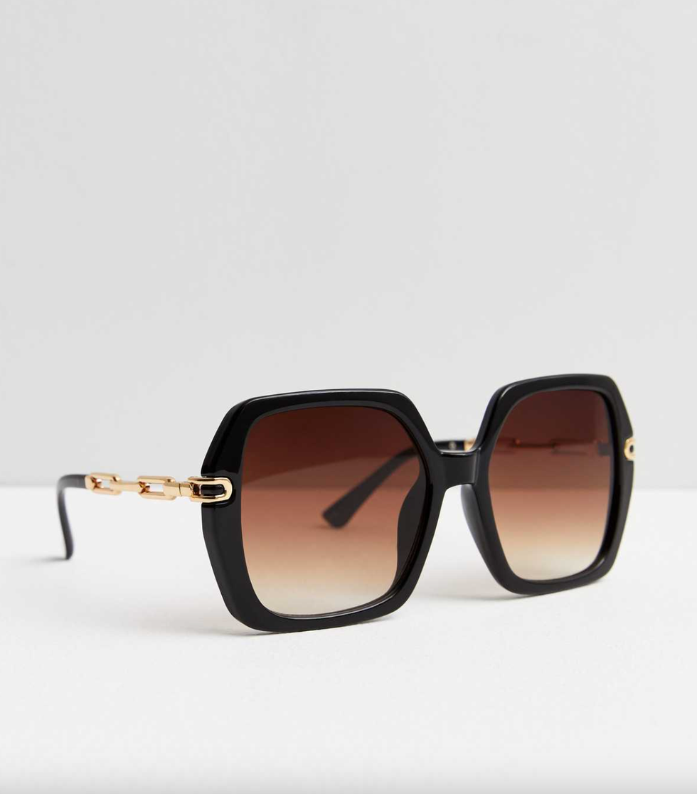 Black Chain Square Frame Oversized Sunglasses