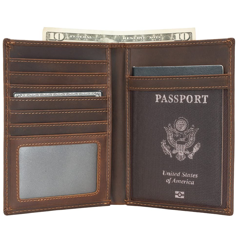 RFID Blocking Leather Passport Holder Travel Wallet For Men and Women (Dark Brown)