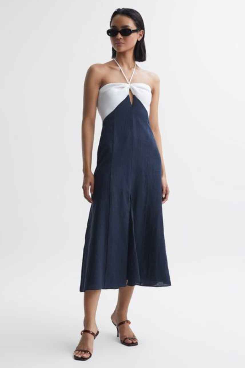 Sian Linen Colour Block Midi Dress