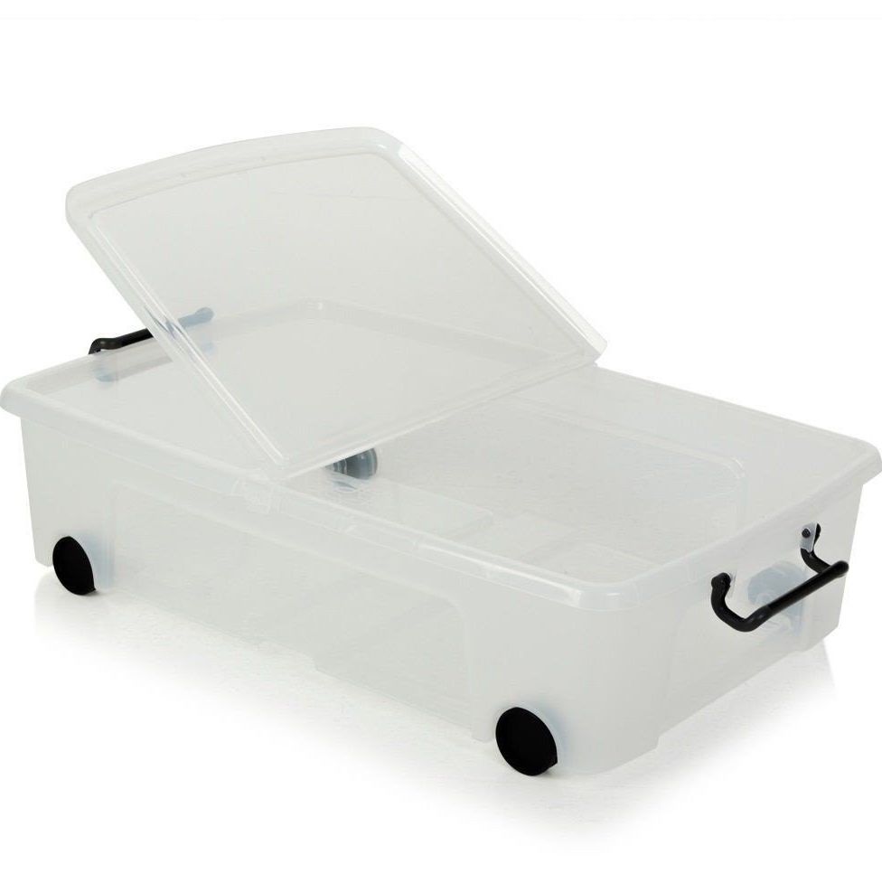 Large Plastic Underbed Storage Boxes on Wheels Under Bed Organiser Box  Container