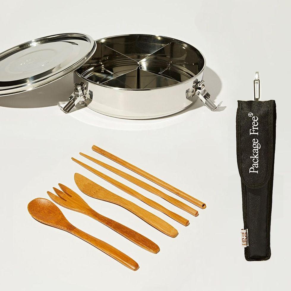 Lunch Kit with Stainless Steel Dividers and Bamboo Cutlery Set