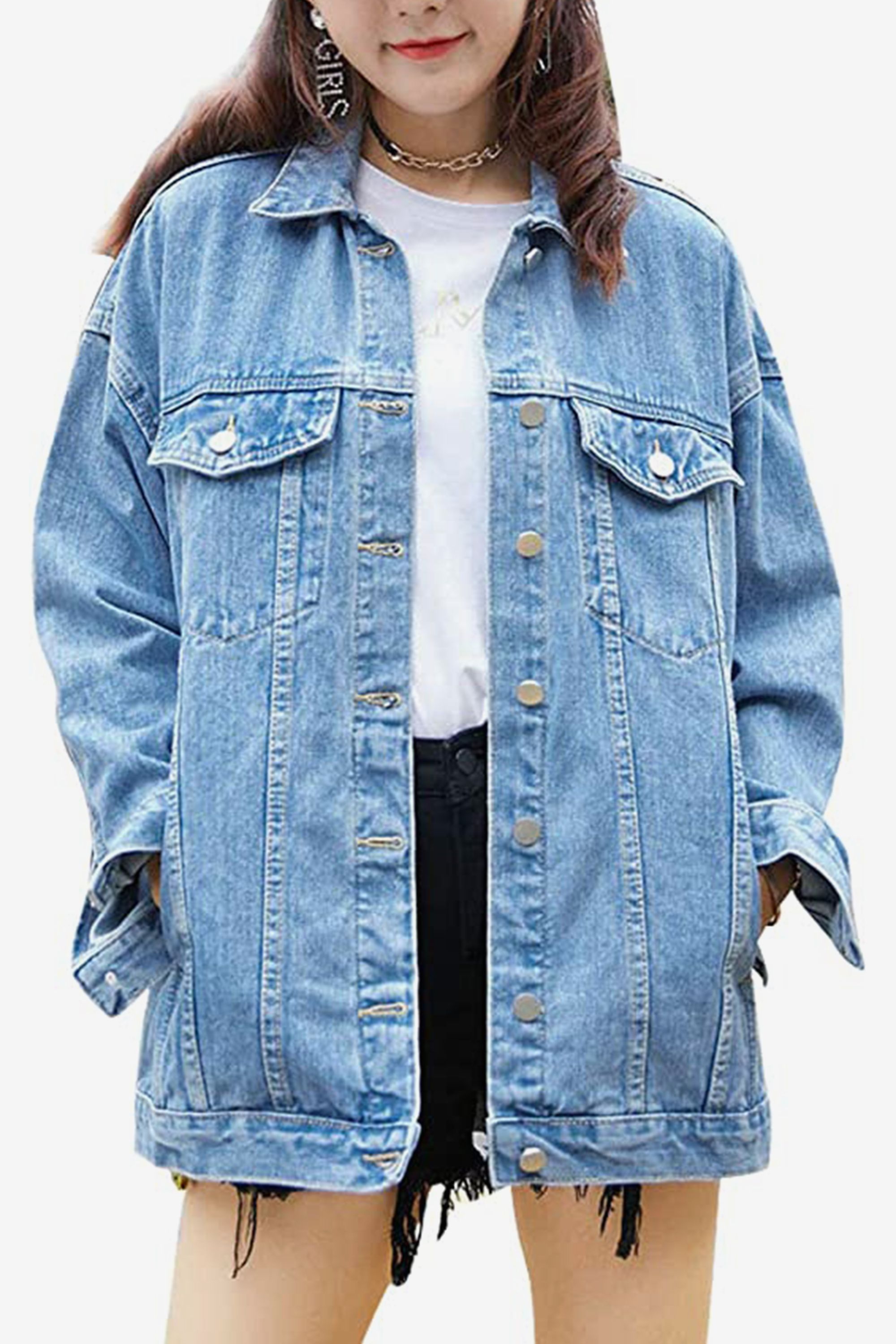 Long denim blazer womens sale