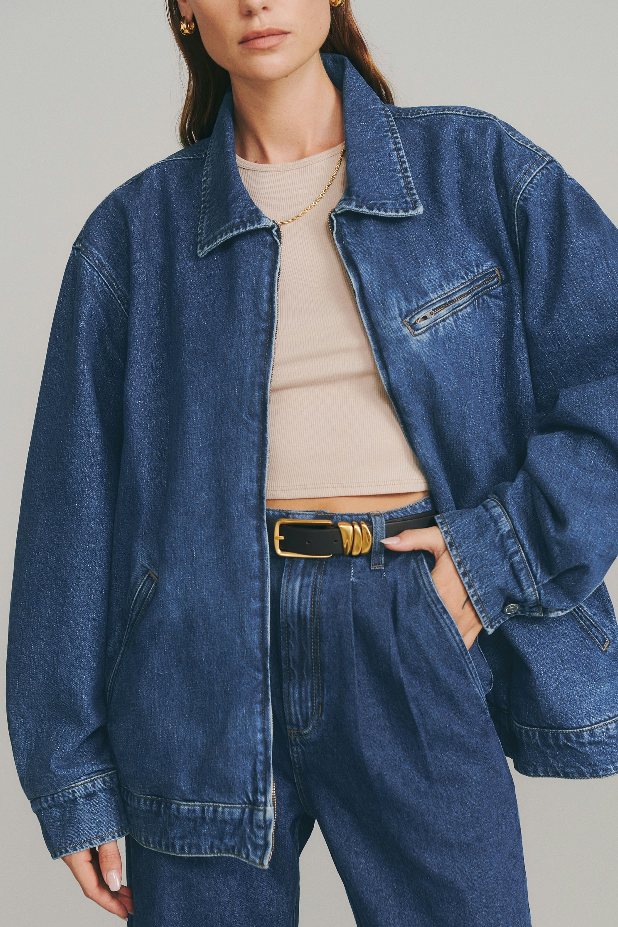 Oversized denim hotsell bomber jacket