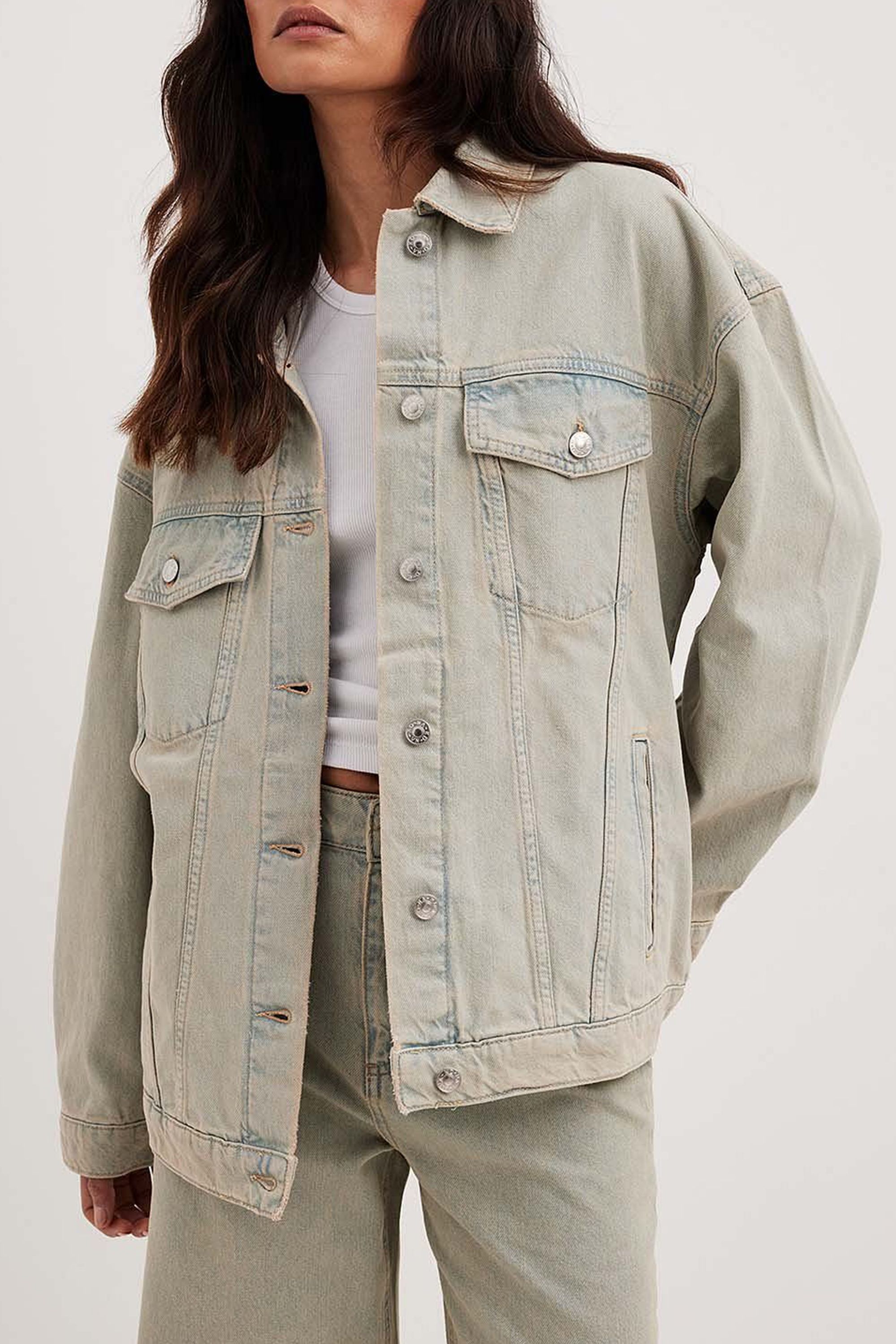 Beige oversized denim on sale jacket