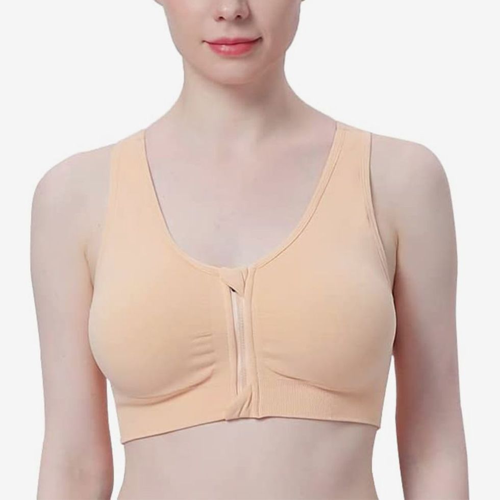 Women's Zip Front Sports Bra Post-surgery Removable Pads Active
