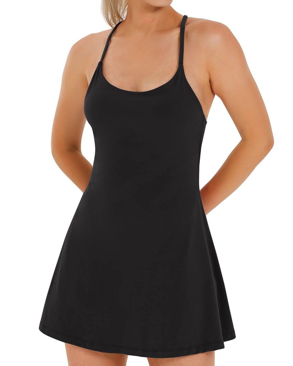 Tennis Workout Dress with Built-in Bra & Shorts 