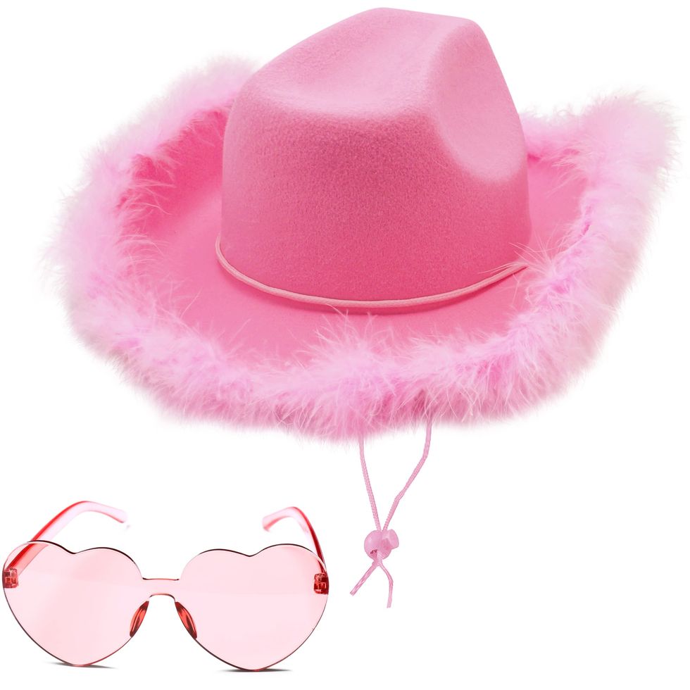 Cowboy Hat with feathers With Heart Shaped Sunglasses