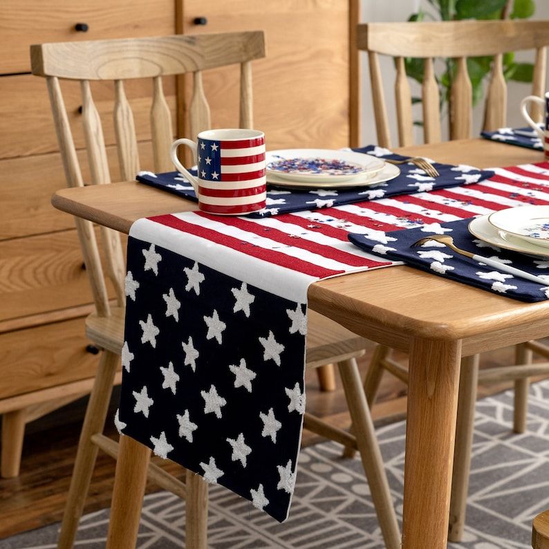 Embroidered Stars and Stripes Table Runner