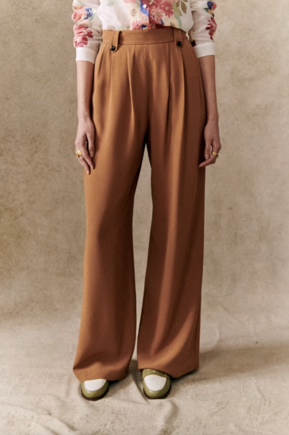 Autumn Spring Fashion Woman High Waisted Orange Wide Leg Trousers