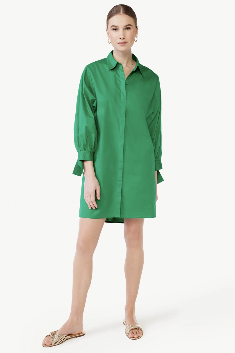 Scoop Shirt Dress with Volume Sleeves