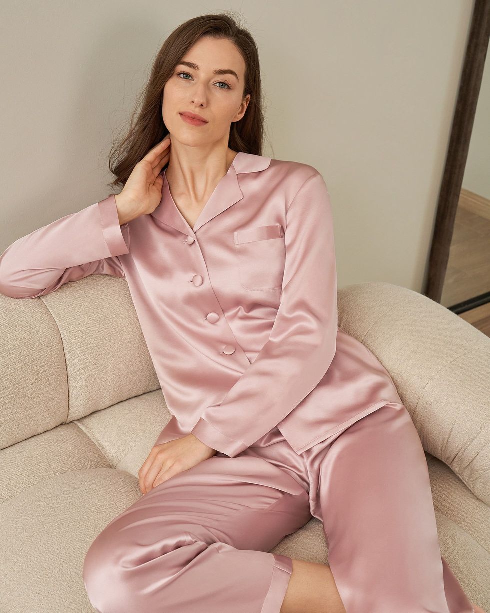 Women's Satin Pyjamas Comfy Pjs Silk Long Sleeve Soft Sleepwear Nightwear  Set