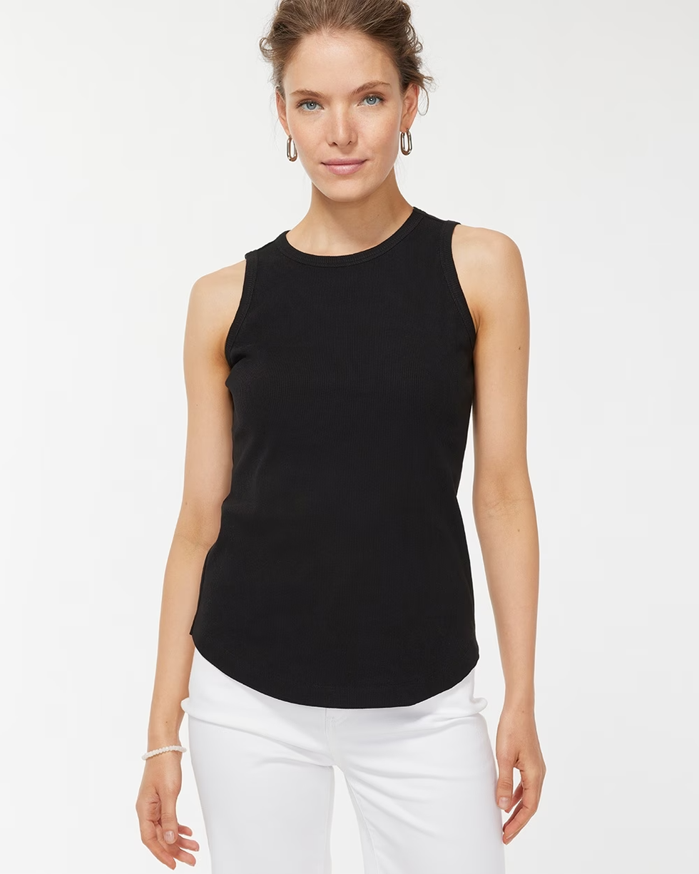 Express Ribbed Scoop Neck Tailored Fitted Black Tank Top Tee Shirt