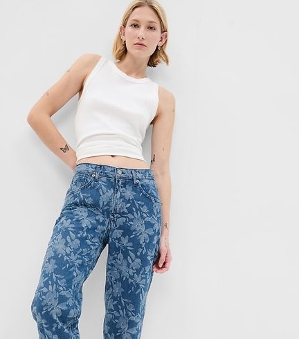 Mid Rise Organic Cotton Floral Print '90s Loose Jeans