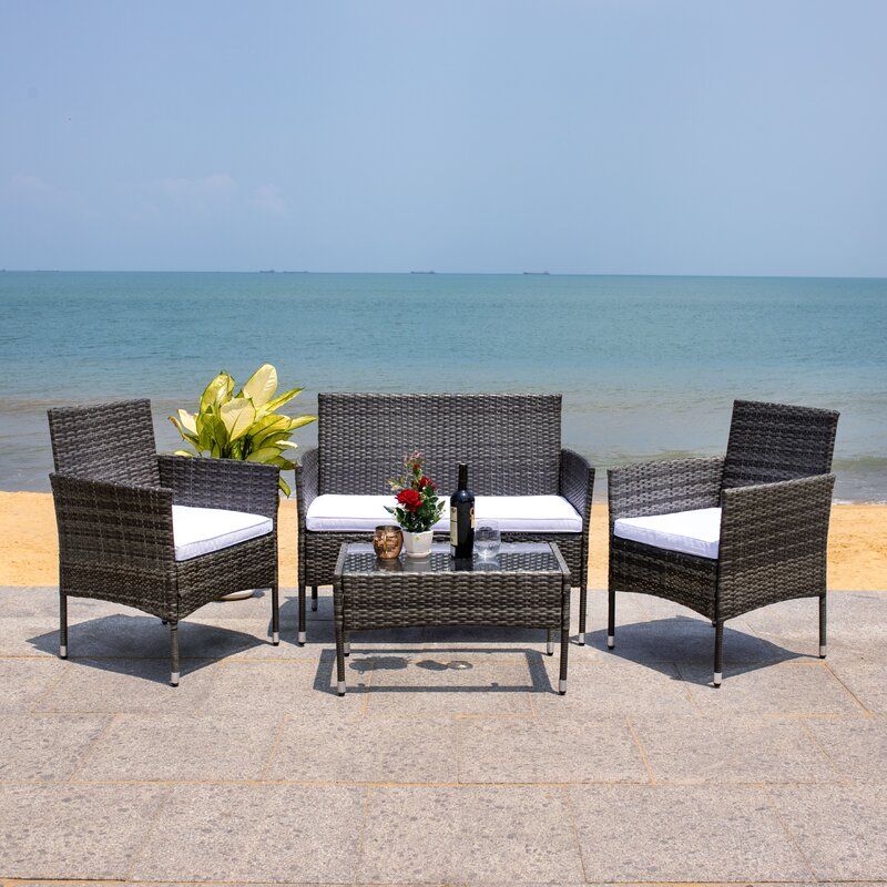 4-Piece Rattan Complete Patio Set with Cushion