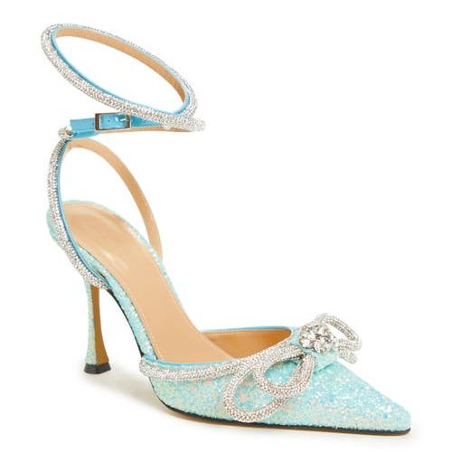 Glitter Double Crystal Bow Pointed Toe Pump