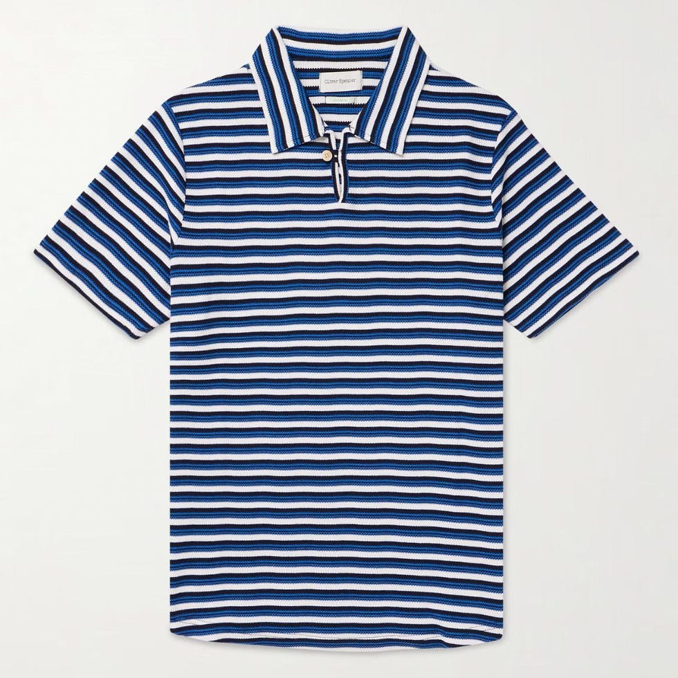 Hawthorn Striped Waffle-Knit Polo Shirt