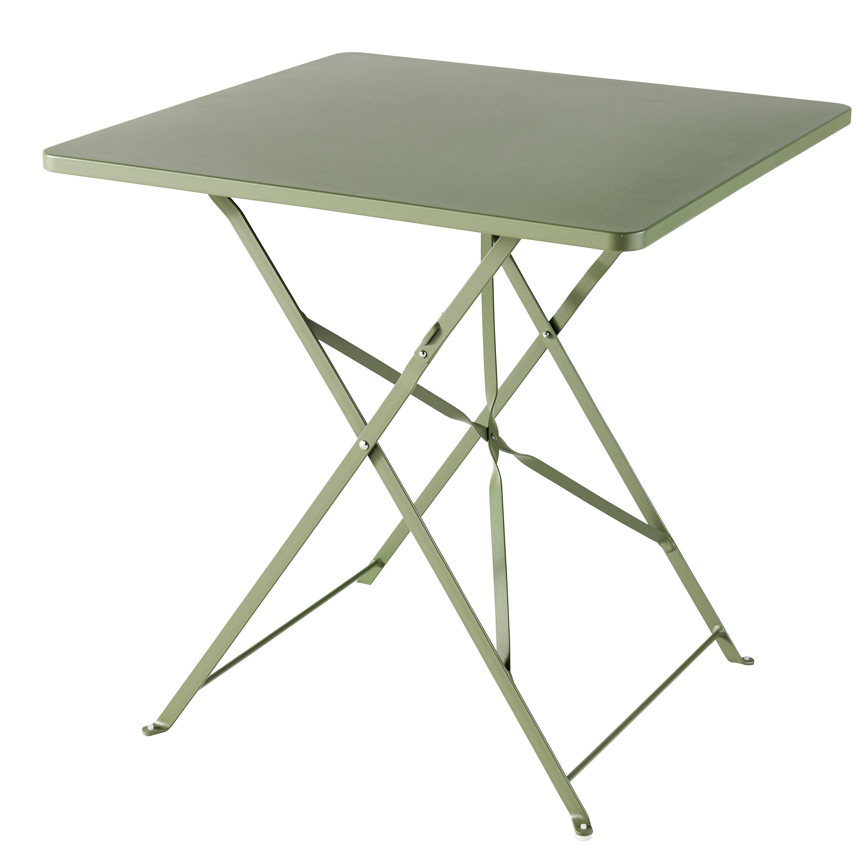 13 Folding Garden Tables For Summer 2023   1684316603 Goodhome Saba Khaki Green Metal Foldable 2 Seater Square Table~5059340124667 01c 