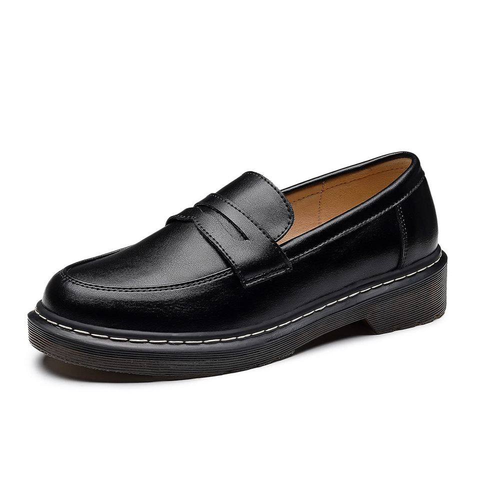 Women's Black Leather Penny Loafers