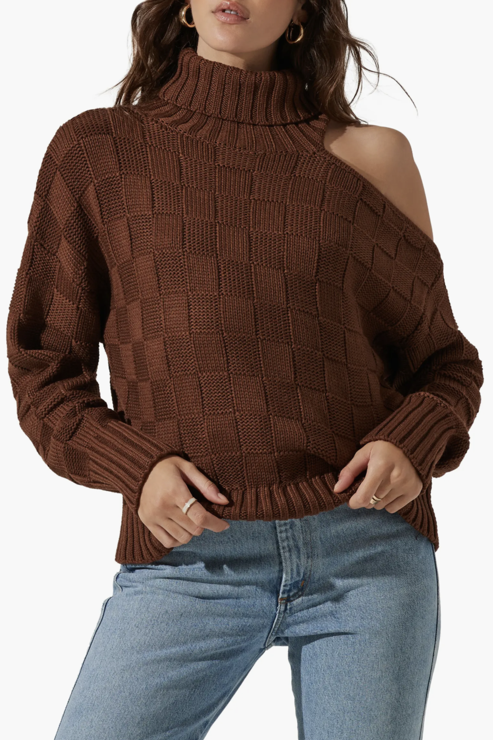 ASTR The Label Cutout Shoulder Turtleneck Sweater