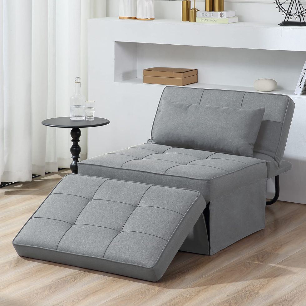 SEJOV Sofa Bed Chair 4-in-1 Convertible Chair Bed, 3-Seat Linen Fabric  loveseat Sofa with 2 Throw Pillow, Single Recliner for Small Space with 5