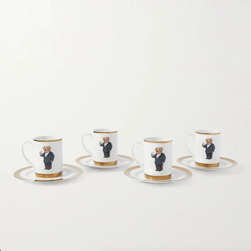 Thompson Set of Four Printed Porcelain Mugs and Plates