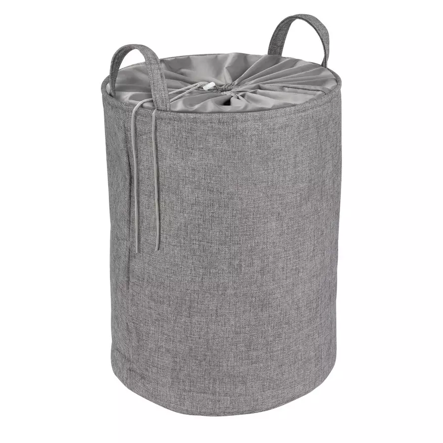Black Oval Laundry Basket with Gray Handles