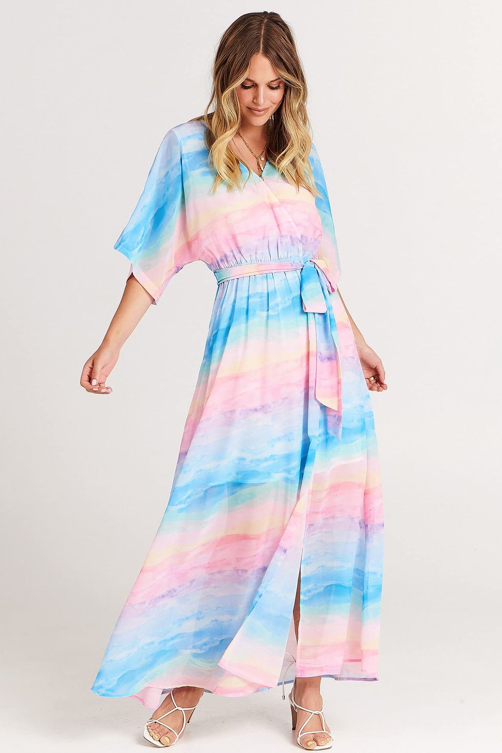 Print Kimono Maxi Dress