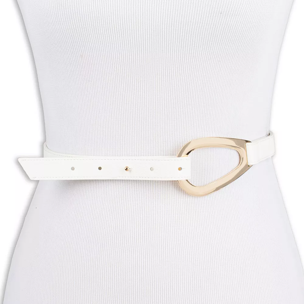 Cut-Out Buckle Dress Belt in White and Gold