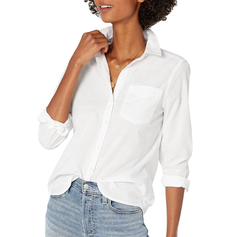 Cotton Long-Sleeve White Button-Down Shirt