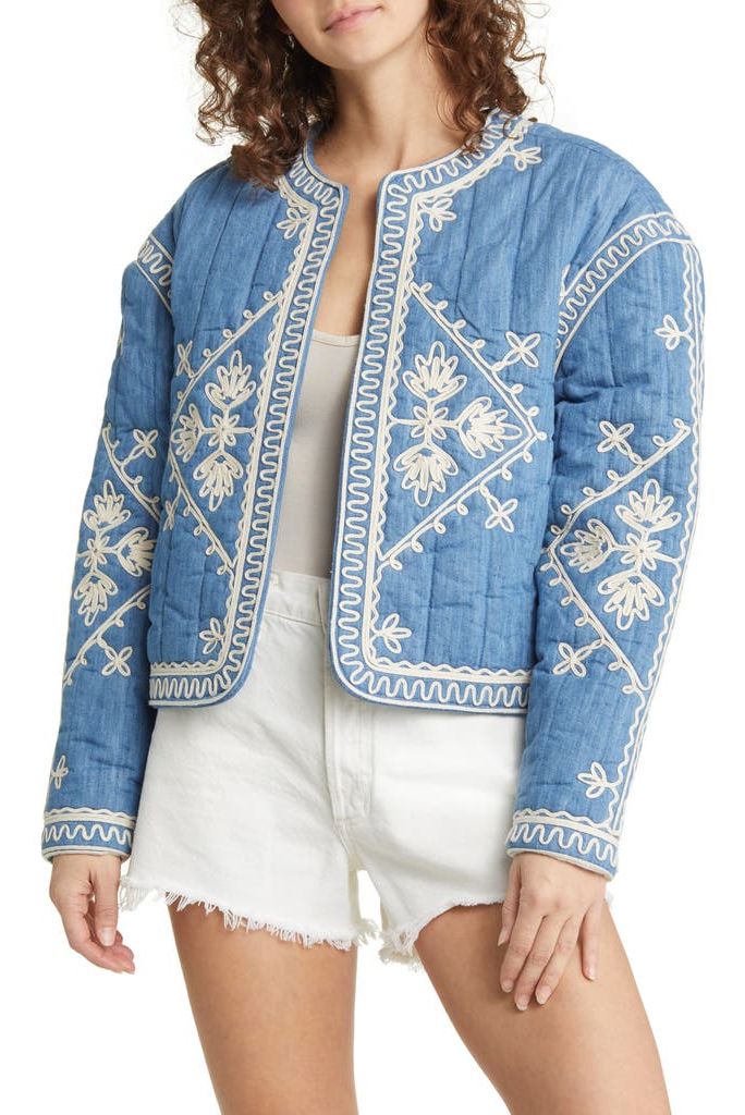 Soutache Embroidered Quilted Cotton Jacket 