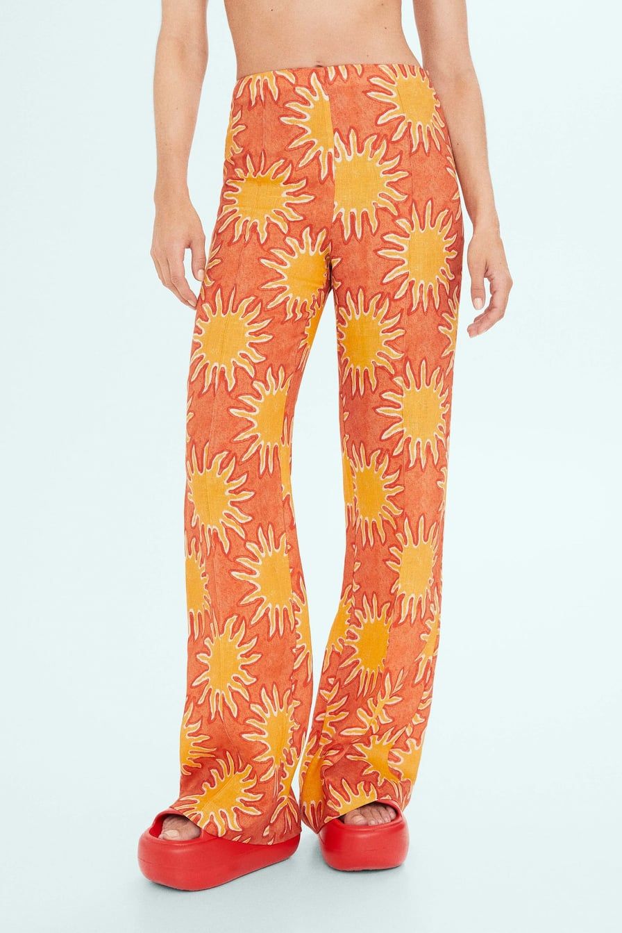 Printed Linen Wideleg Trousers