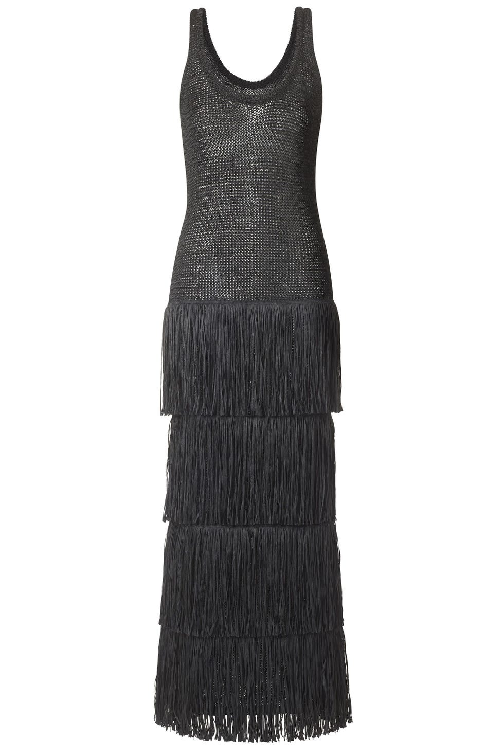 Mango - Knitted Dress with Fringe Design Black - 8 - Women