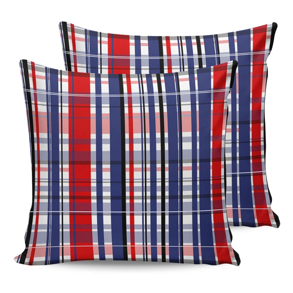 Red Blue Plaid Throw Covers - Set of 2