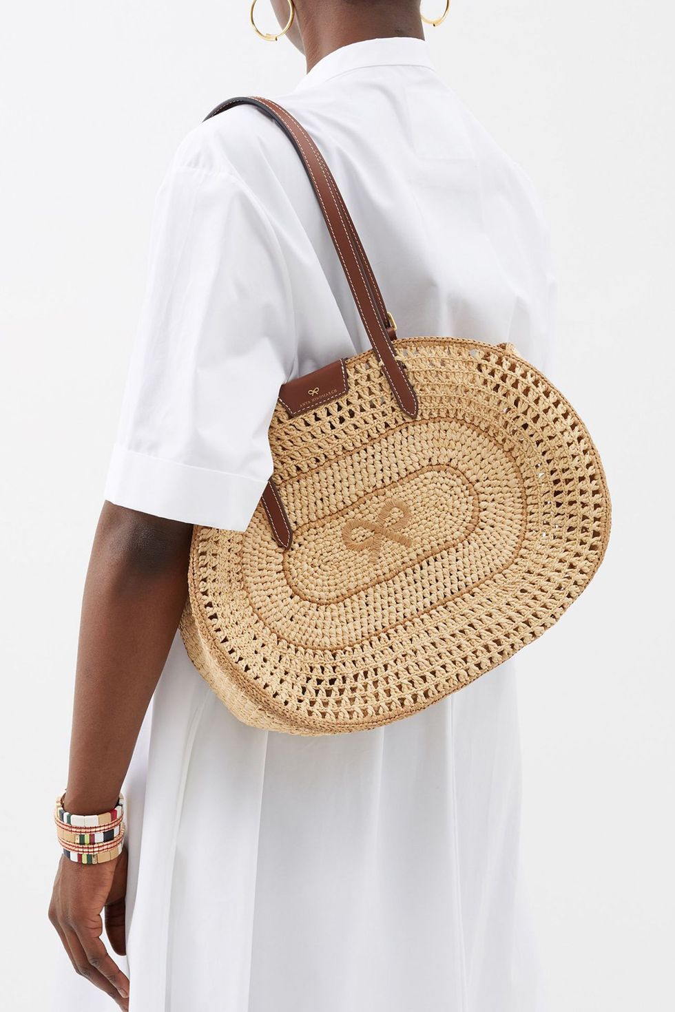 Raffia and Leather Basket Tote Bag