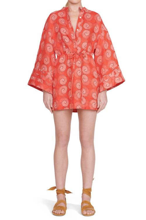 Karlee Long Sleeve Linen Dress in Hibiscus Whirlpool 